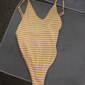 Yellow and white striped bodysuit